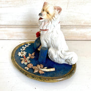 Antique 1800s Victorian pin cushion thimble holder bisque dog and seashells-Sweet Antik