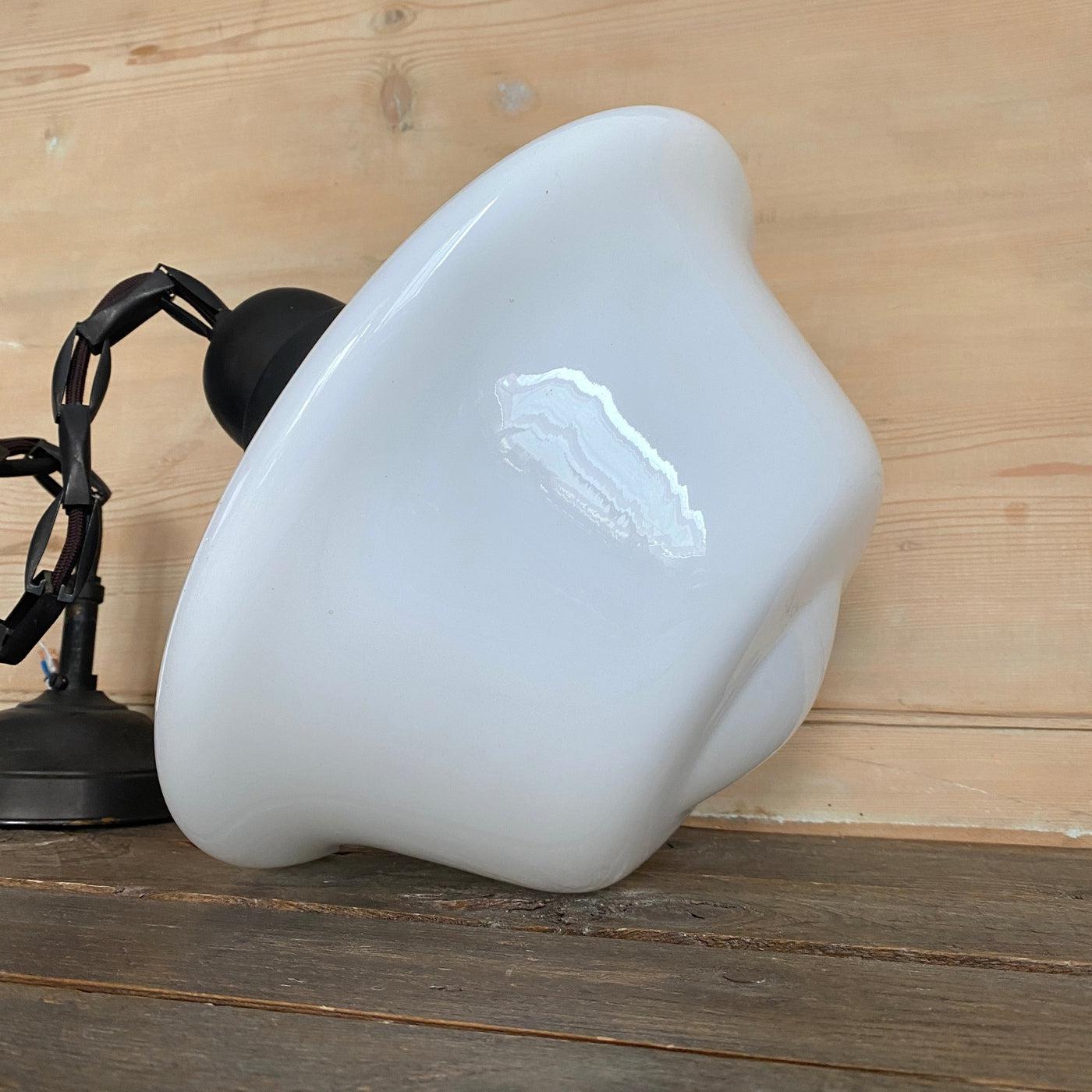 Antique 30s Philips pendant lamp, milk glass schoolhouse light-Sweet Antik