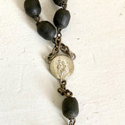 Antique wooden rosary 1930s Virgin Mary brass crucifix-Sweet Antik