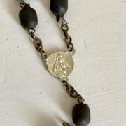 Antique wooden rosary 1930s Virgin Mary brass crucifix-Sweet Antik
