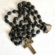 Antique wooden rosary 1930s Virgin Mary brass crucifix-Sweet Antik