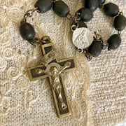 Antique wooden rosary 1930s Virgin Mary brass crucifix-Sweet Antik