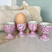 Antique porcelain egg cups 19th c. pink marble decor and gold rim, set of 4-Sweet Antik