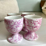 Antique porcelain egg cups 19th c. pink marble decor and gold rim, set of 4-Sweet Antik