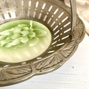 Art Deco fruit bowl or bread basket, metal and ceramic with spray decor, 1930s-Sweet Antik