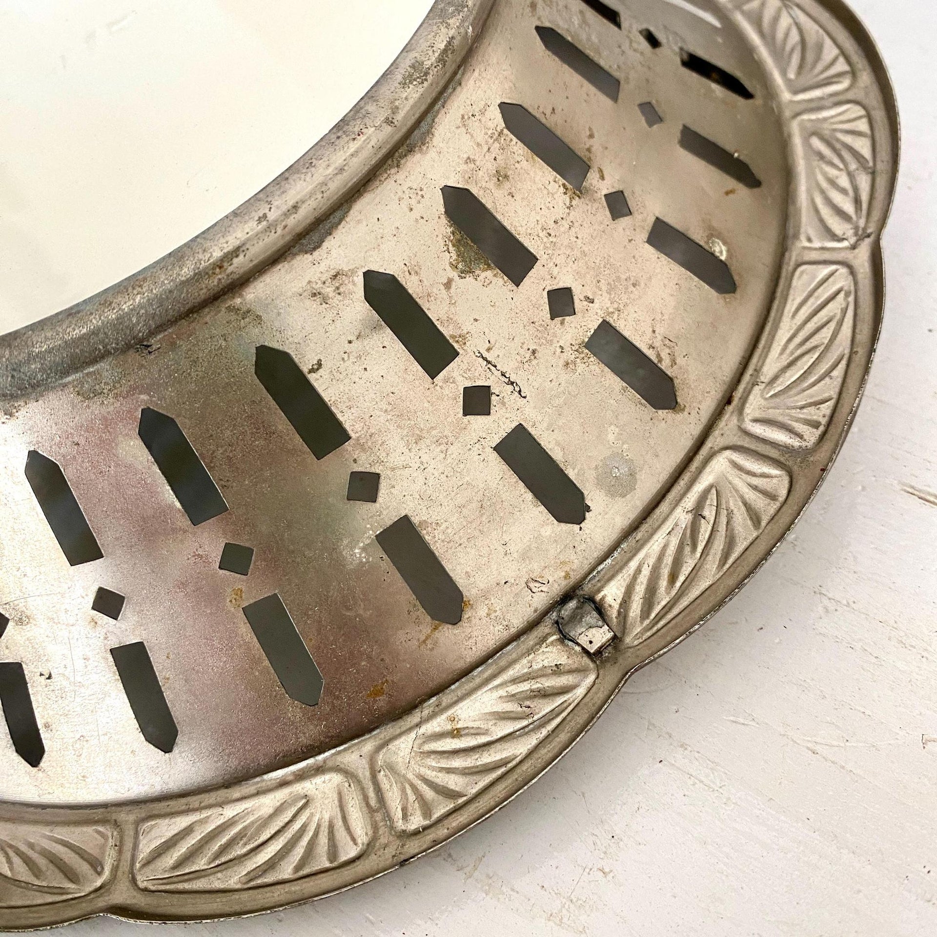 Art Deco fruit bowl or bread basket, metal and ceramic with spray decor, 1930s-Sweet Antik