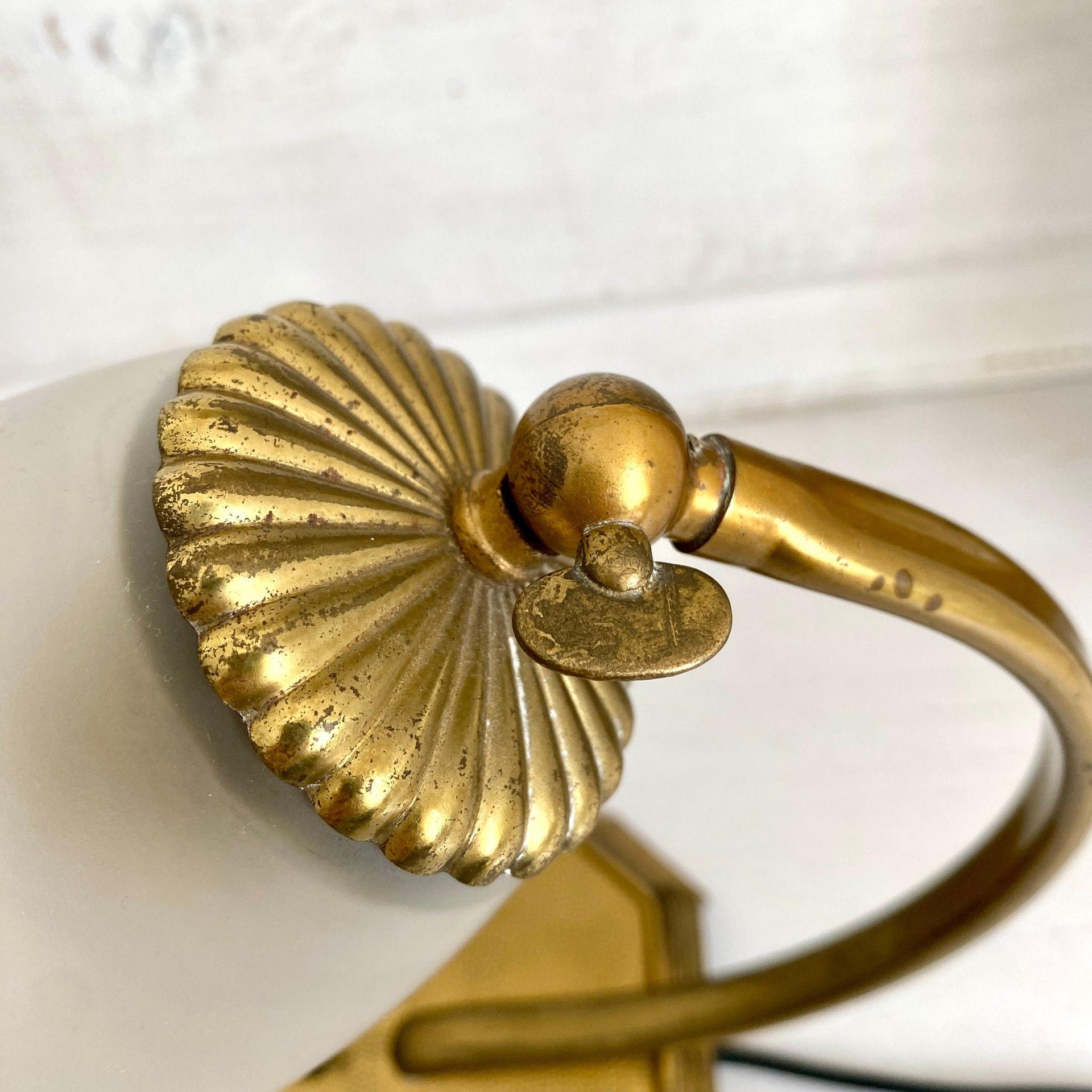 Mid century brass bedside lamp 50s 60s table lamp frosted glass-Sweet Antik