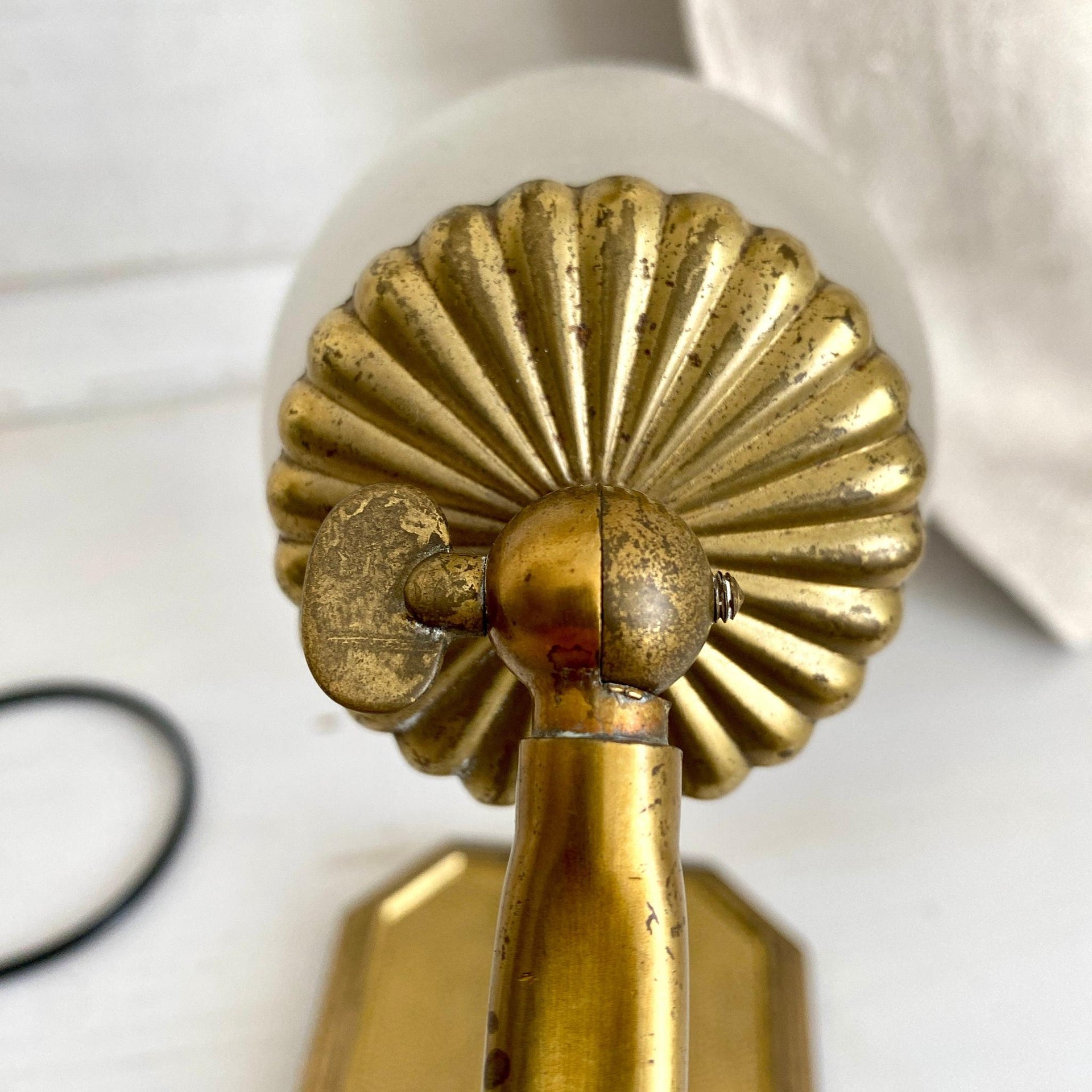 Mid century brass bedside lamp 50s 60s table lamp frosted glass-Sweet Antik