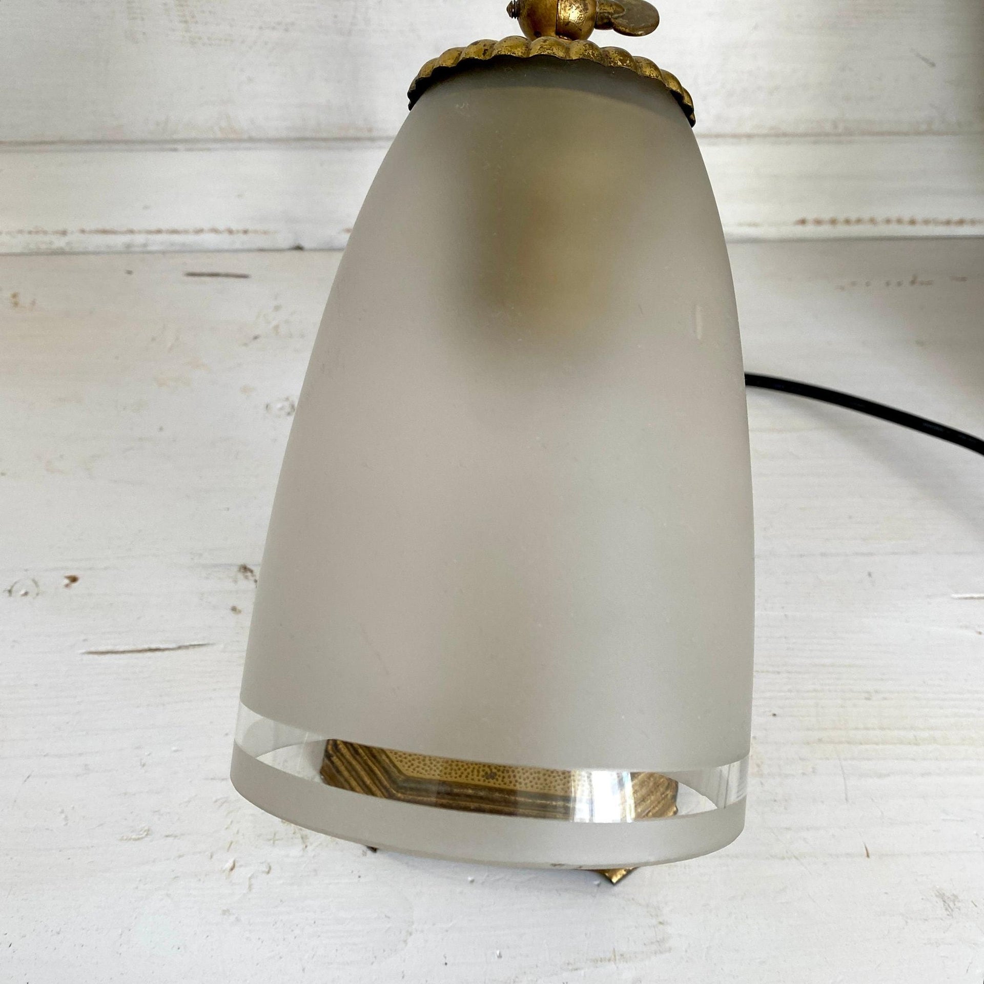 Mid century brass bedside lamp 50s 60s table lamp frosted glass-Sweet Antik