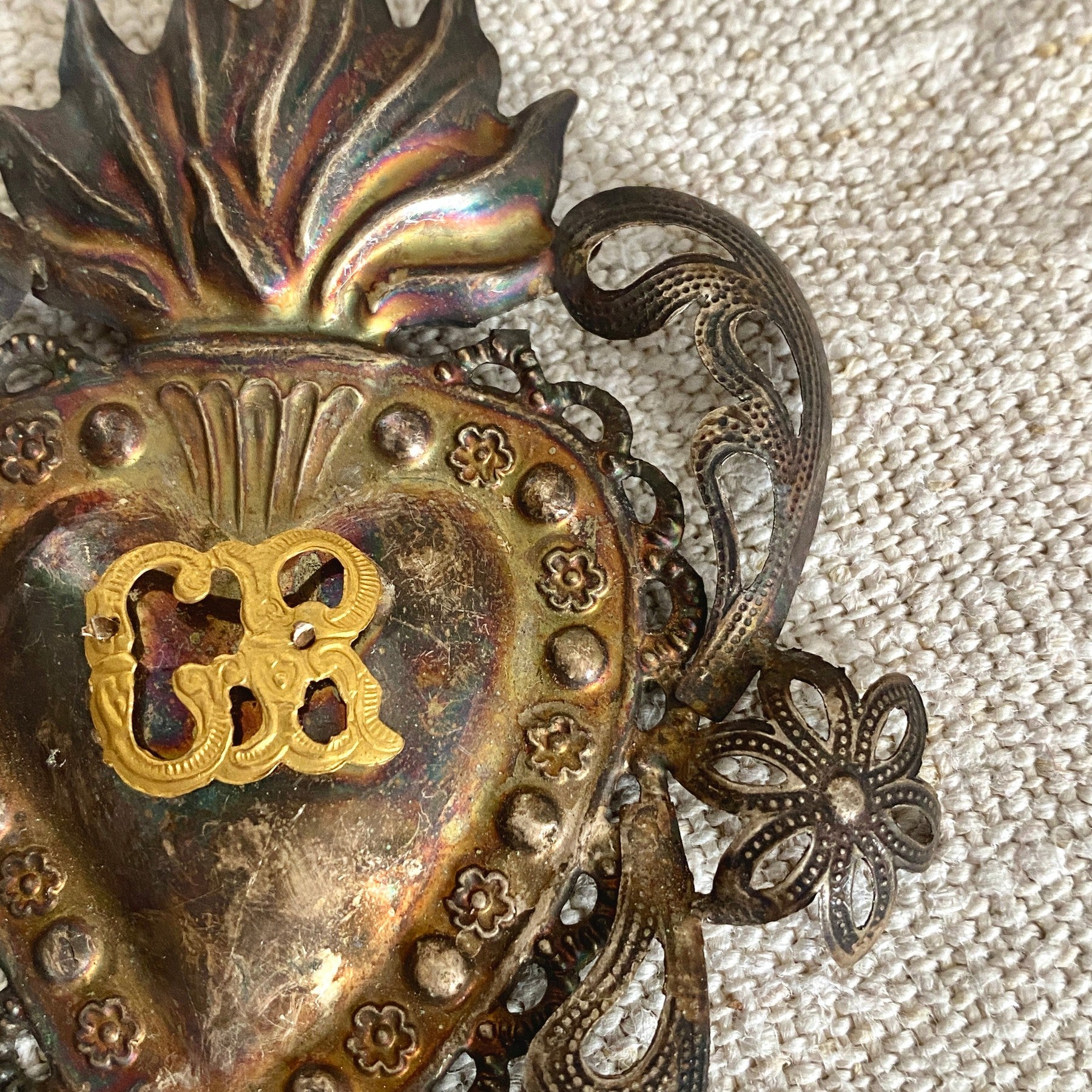 Antique large Italian Ex Voto silverplate sacred heart cherub angel | 0888-vintage-Ex Voto-Sweet Antik