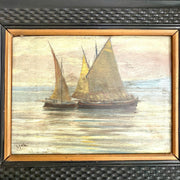 vintage-Antique oil painting on wood with sailing boats, Italy signed 1900s-Sweet Antik