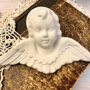 Antique bisque figurine cherub angel wall hanging, 1920s-vintage-religious home decor-SweetAntik