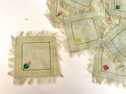 Antique tea coaster or napkin hand embroidered canvas 1930s, set of 8-Sweet Antik