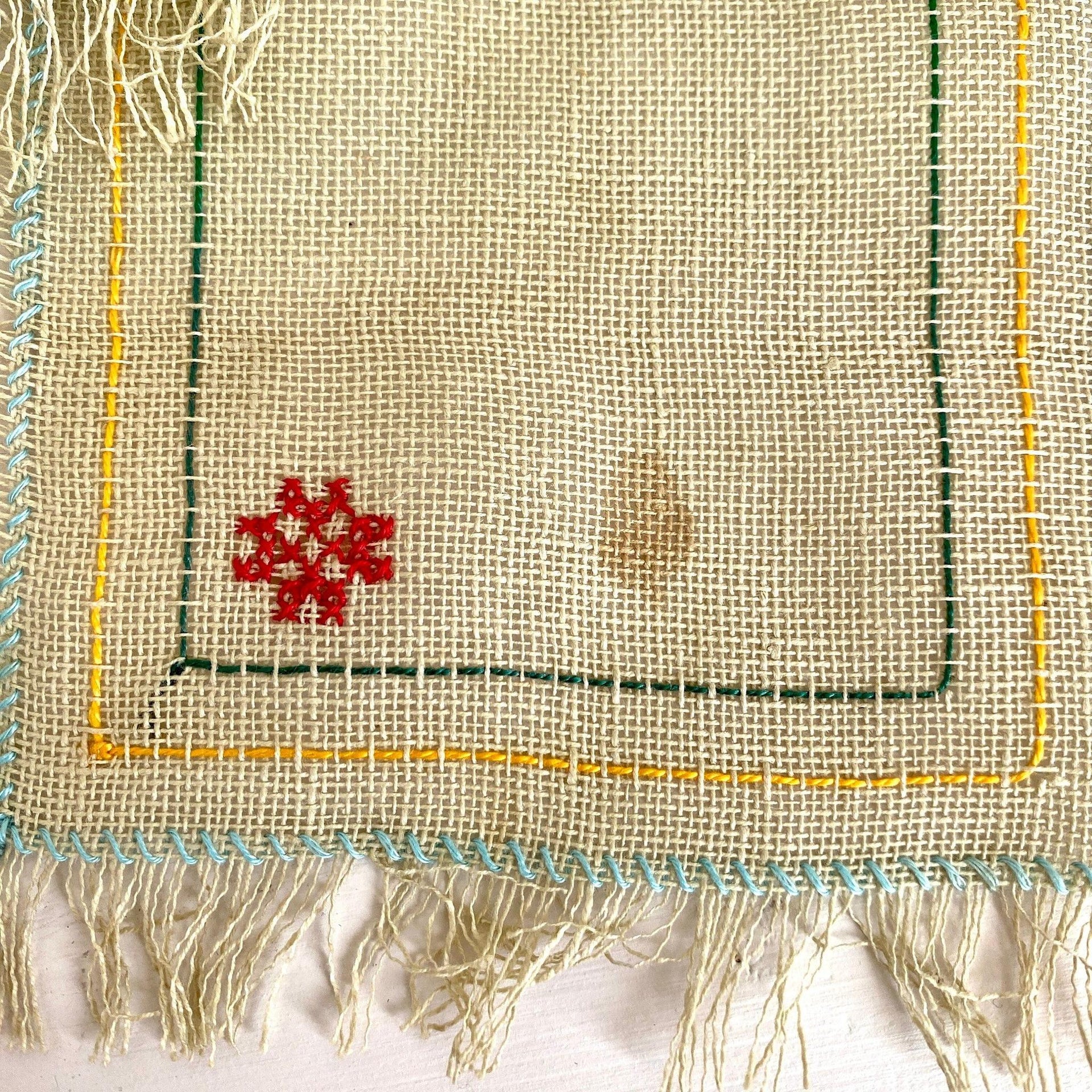 Antique tea coaster or napkin hand embroidered canvas 1930s, set of 8-Sweet Antik