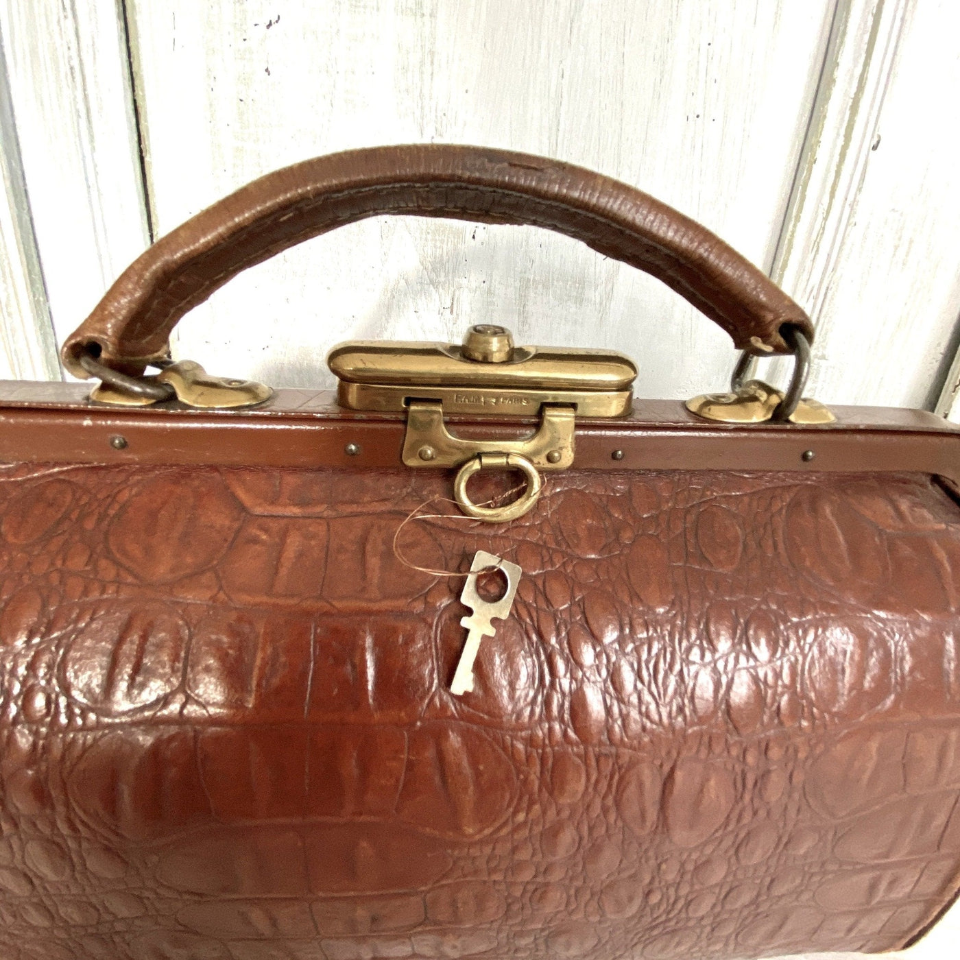 Antique Gladstone bag crocodile leather 1890s-vintage-Handbag-SweetAntik