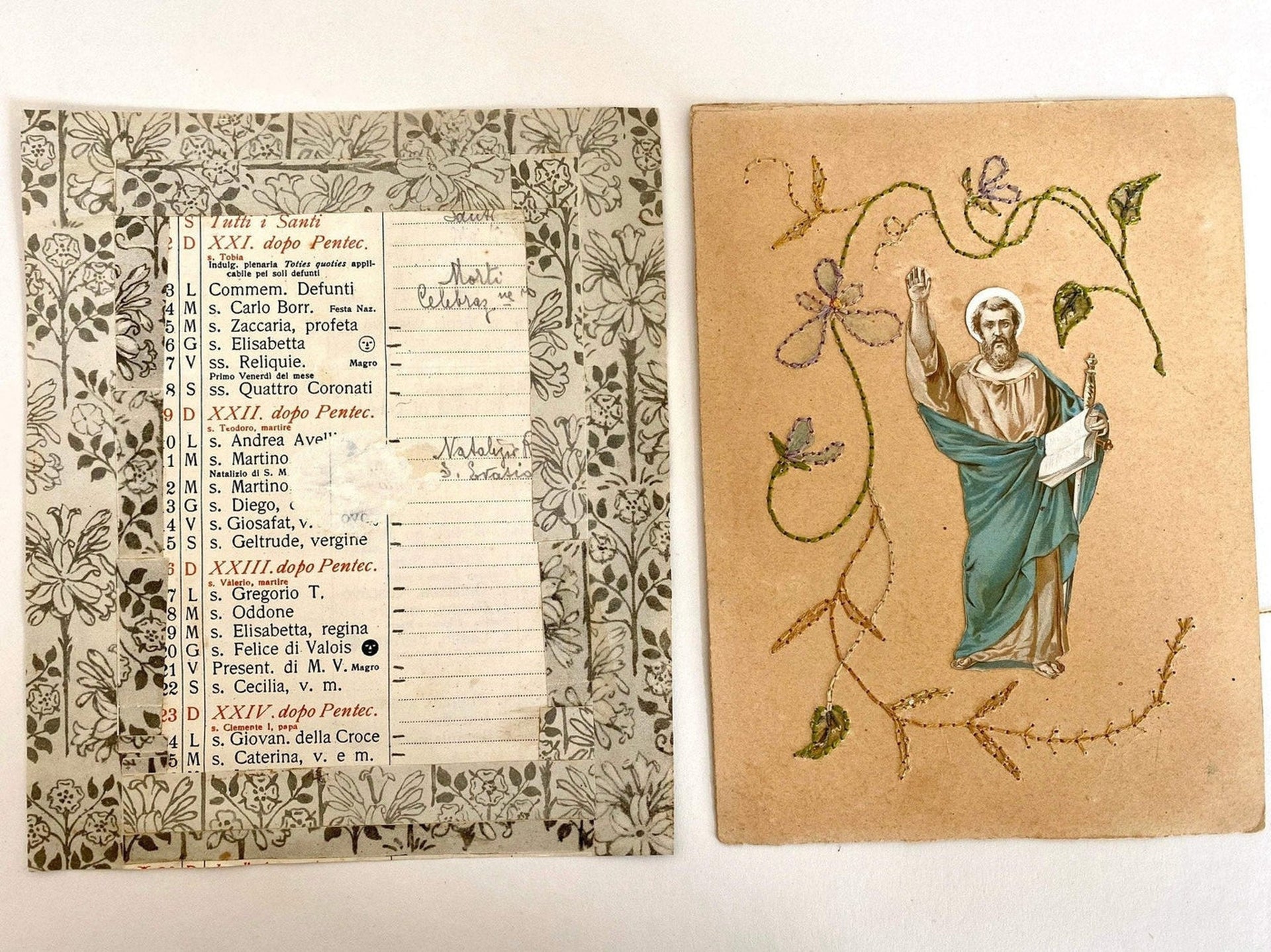Antique nun work embroidered holy card St. Paul, 1930-vintage-religious card-SweetAntik