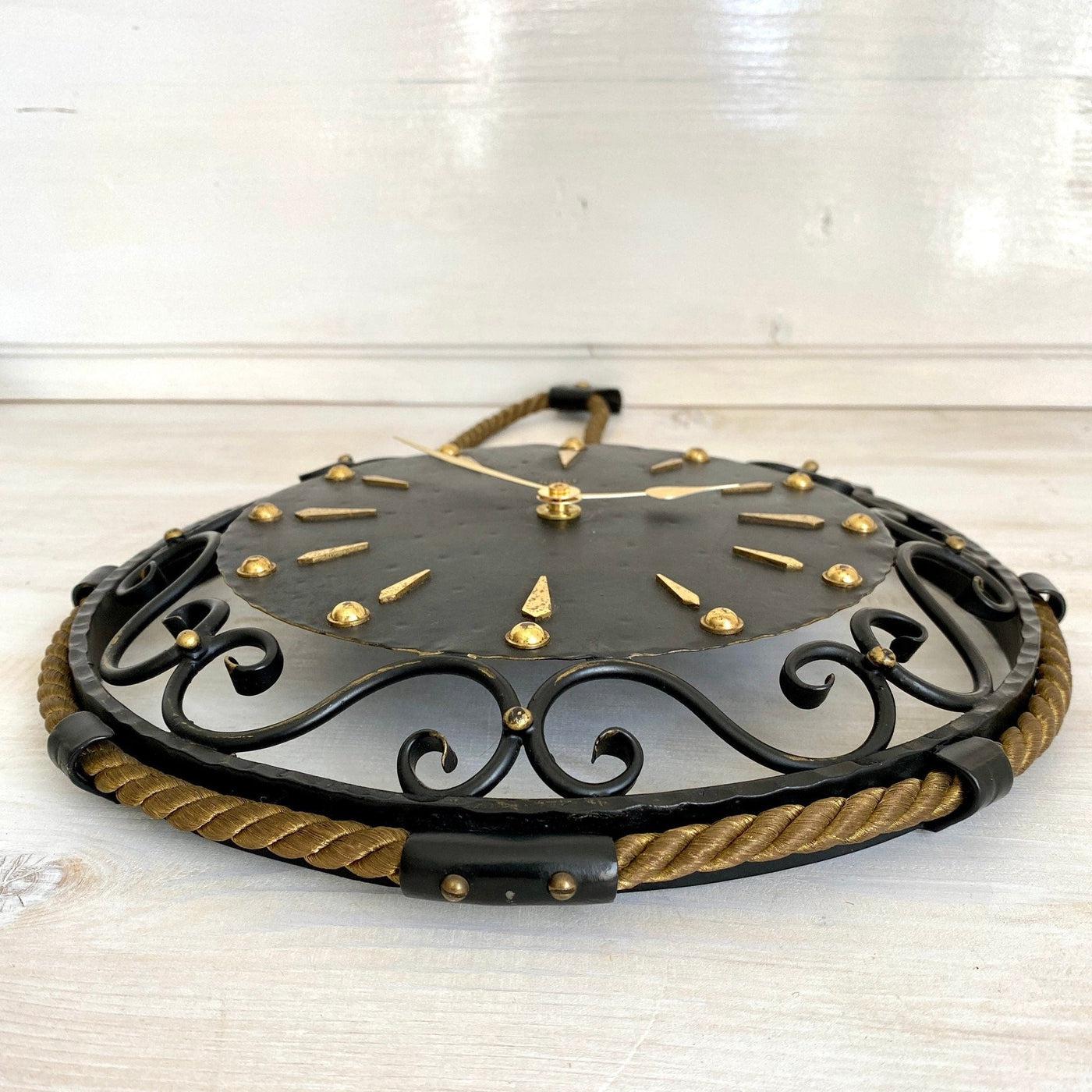 vintage-Mid-century wall clock with rope, HEIBI West Germany 1960s-Sweet Antik