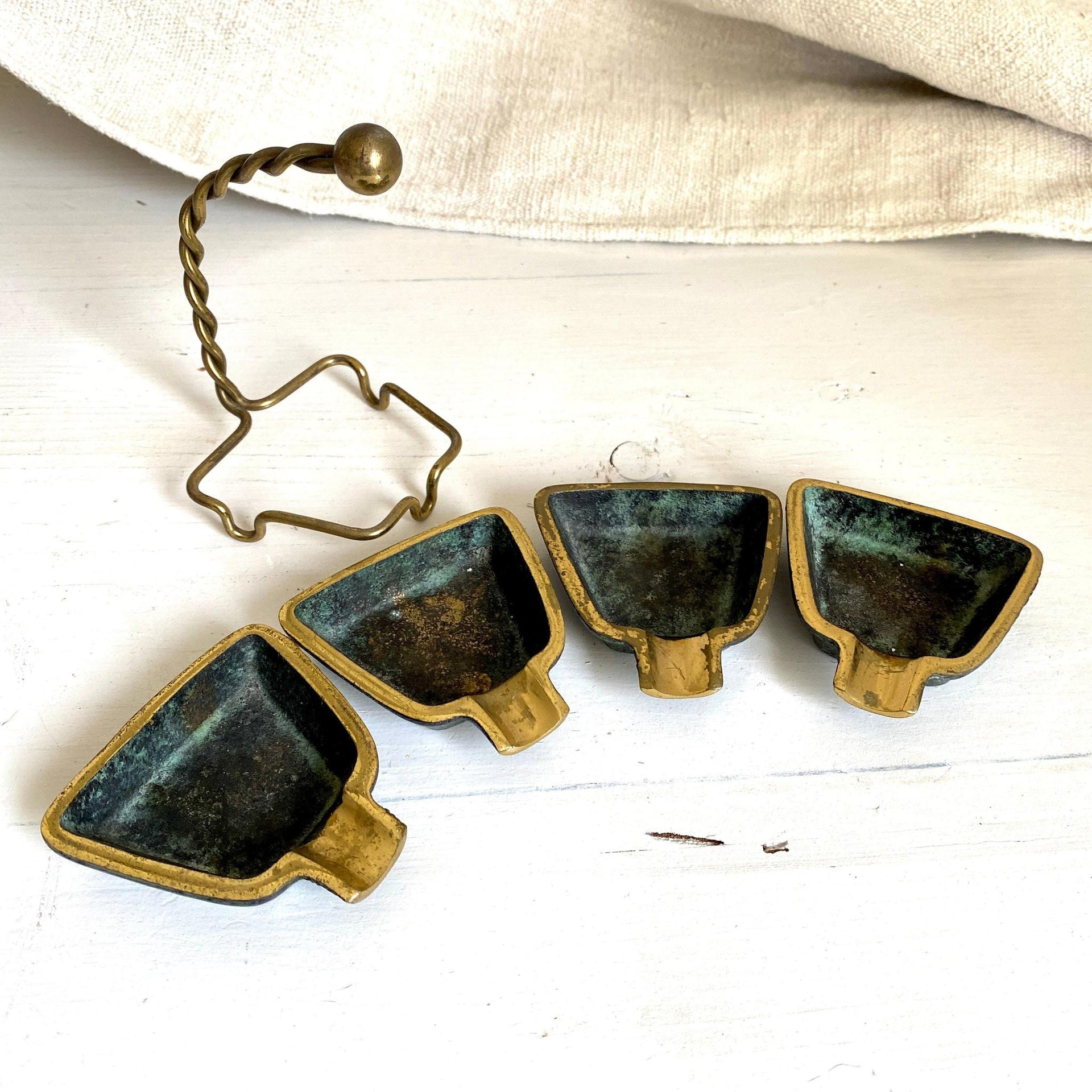 50er Stapel Aschenbecher Messing Vintage Midcentury, 4er Set