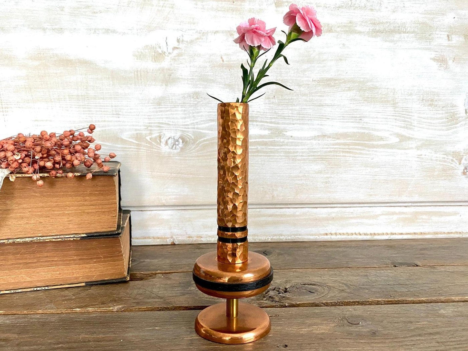 60er Vase Kupfer Hammerschlag Stielvase