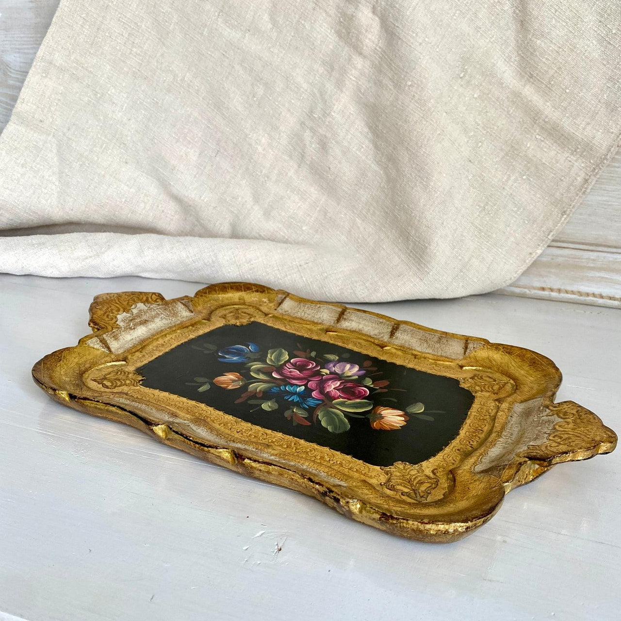 60s vintage Florentine floral serving tray hand painted-Sweet Antik