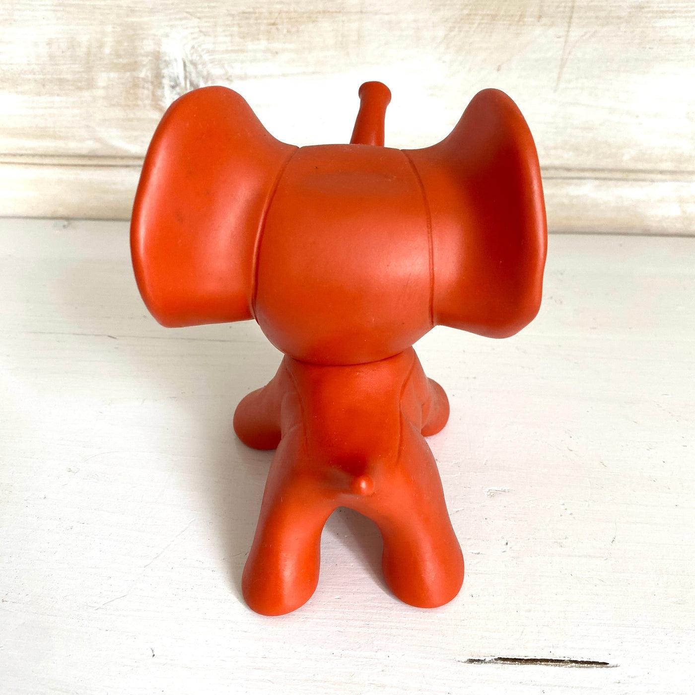 70s rubber toy orange elephant-Sweet Antik