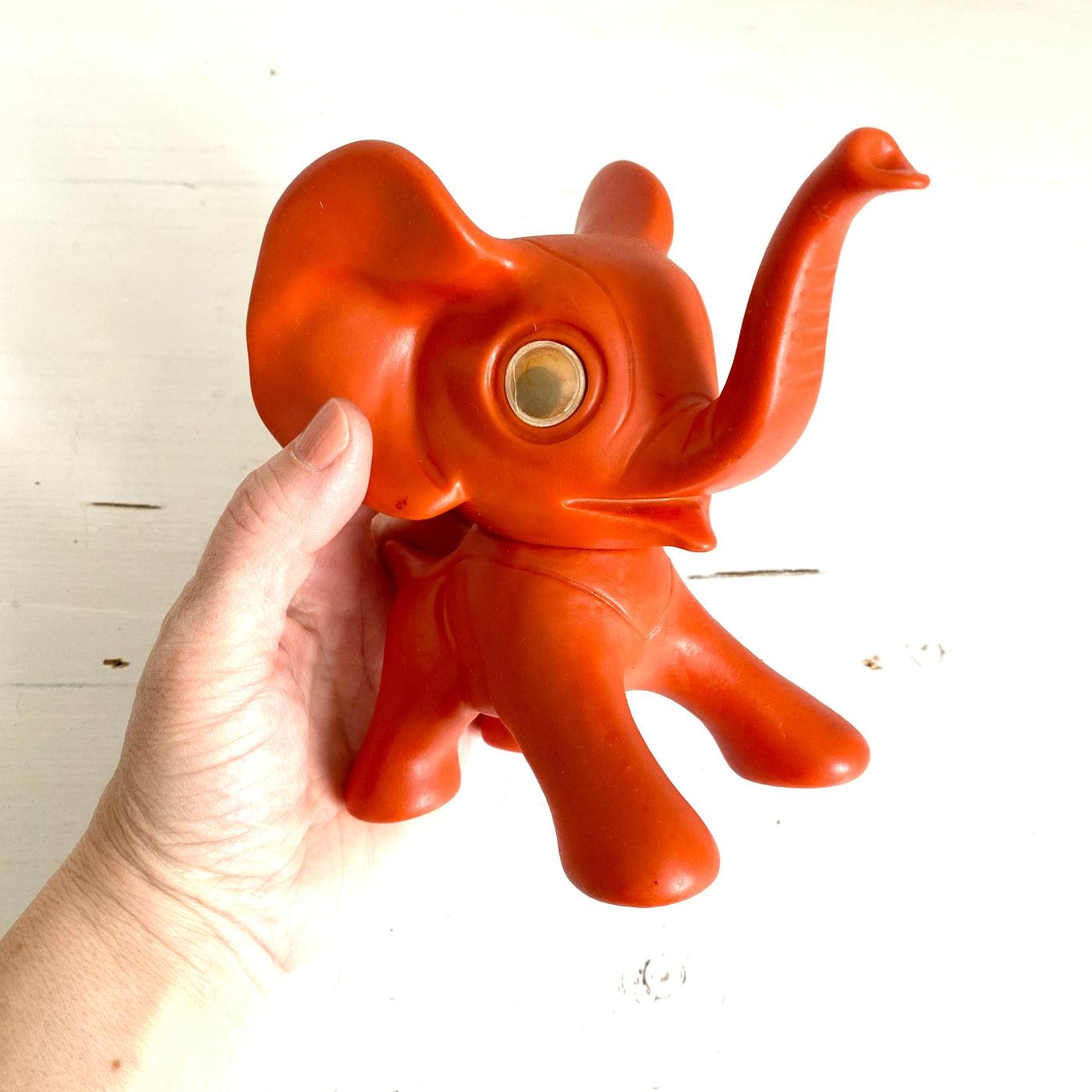 70s rubber toy orange elephant-Sweet Antik