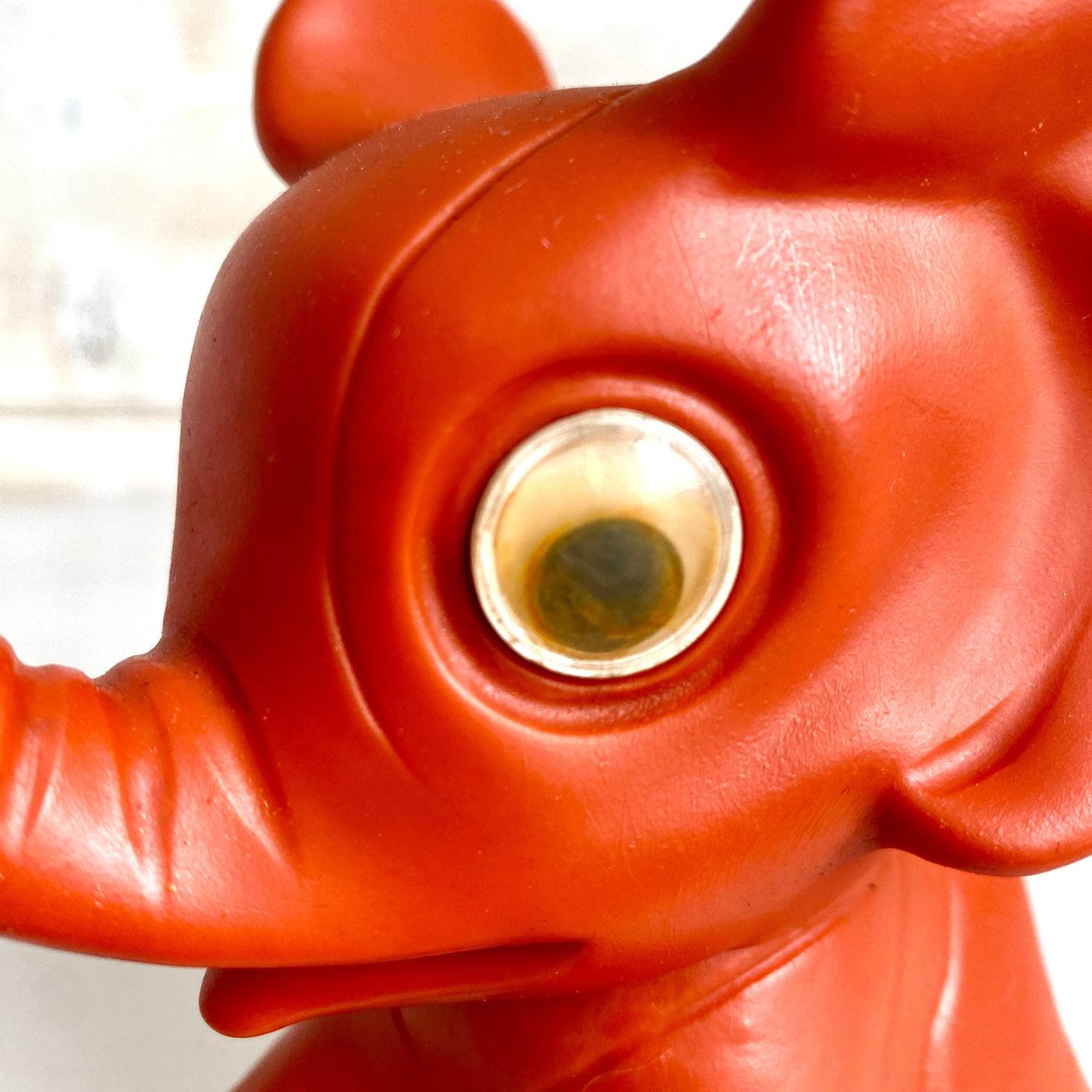 70s rubber toy orange elephant-Sweet Antik