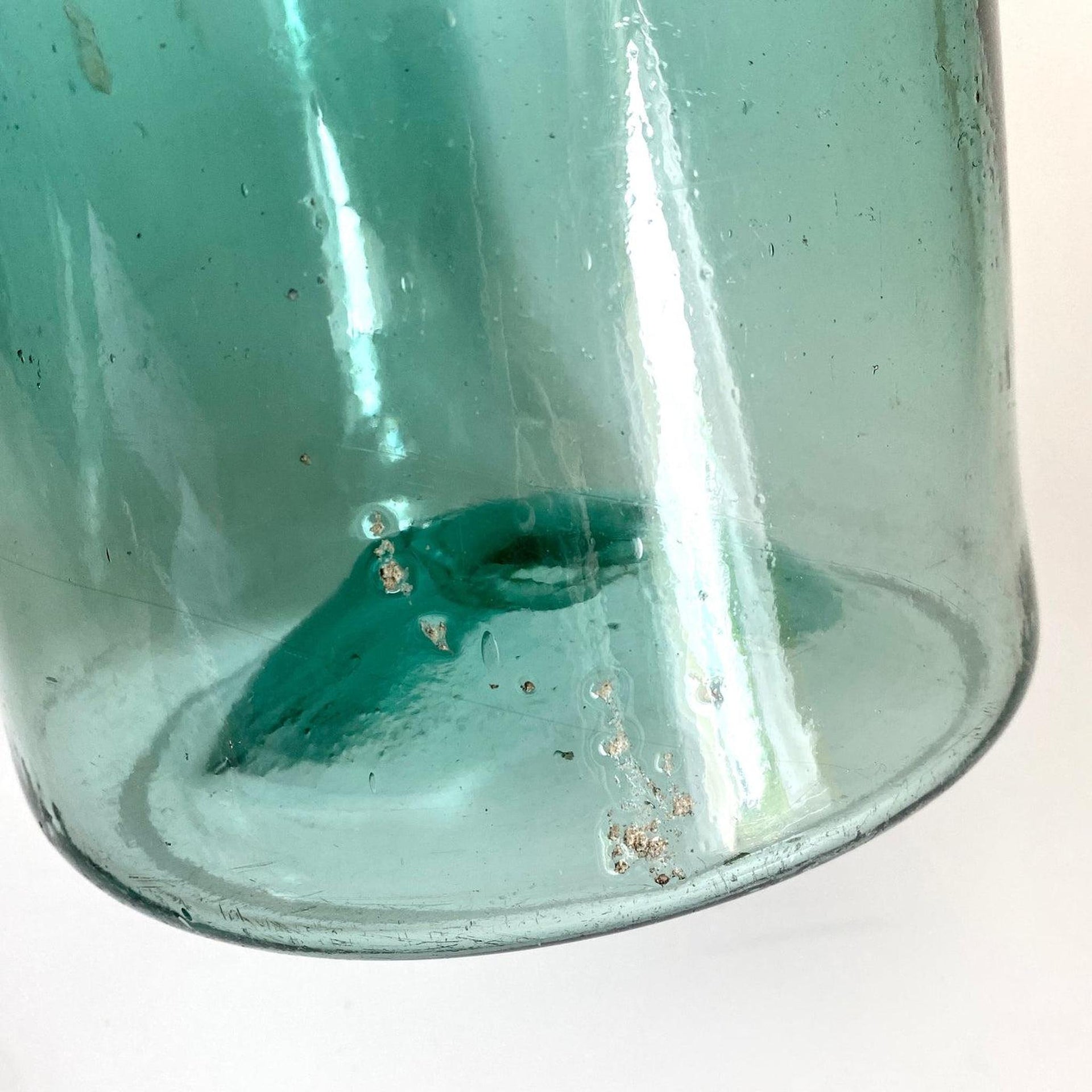 Antike große Glas Flasche Abrissglas mundgeblasen, 19. Jh.