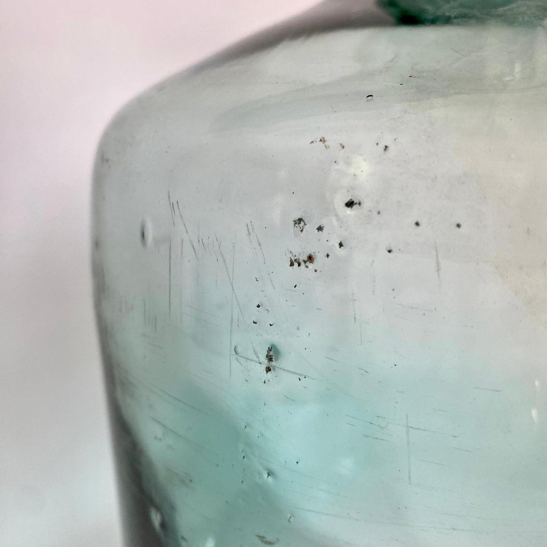 Antike große Glas Flasche Abrissglas mundgeblasen, 19. Jh.