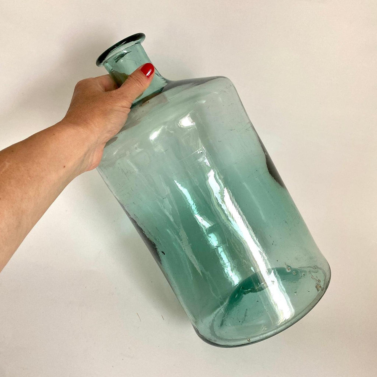 Antike große Glas Flasche Abrissglas mundgeblasen, 19. Jh.