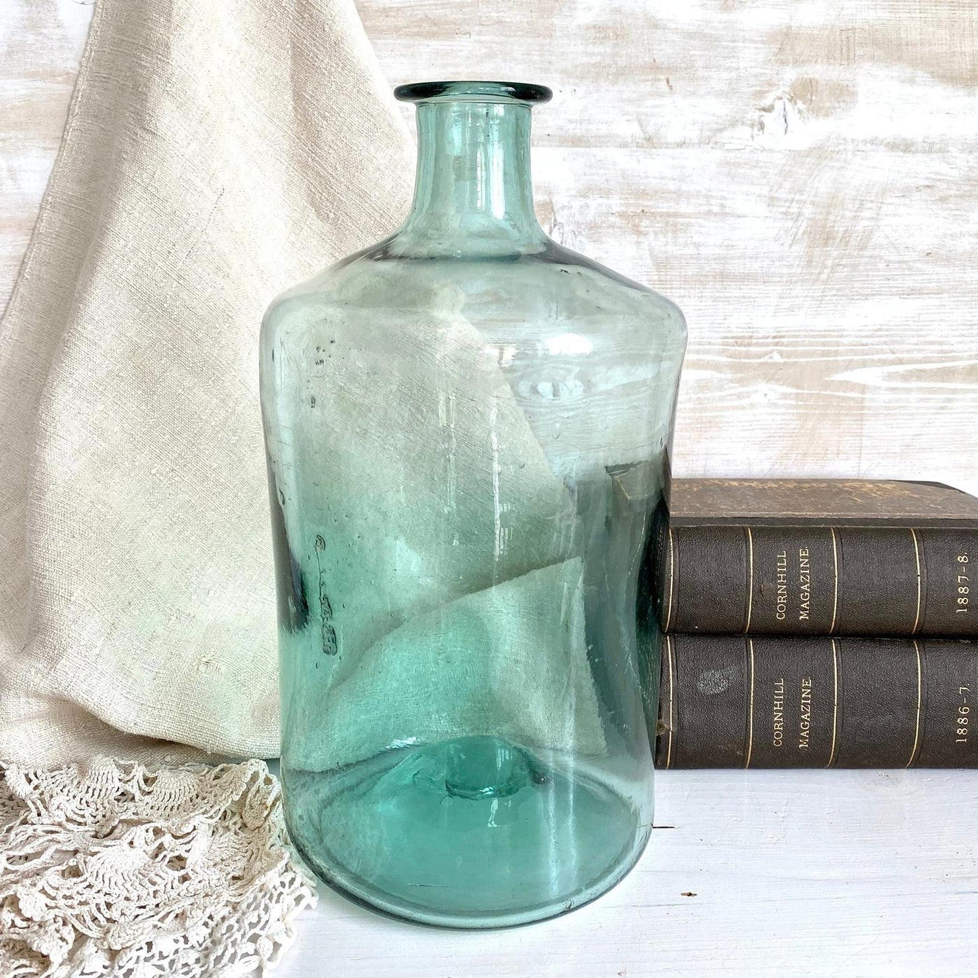 Antike große Glas Flasche Abrissglas mundgeblasen, 19. Jh.