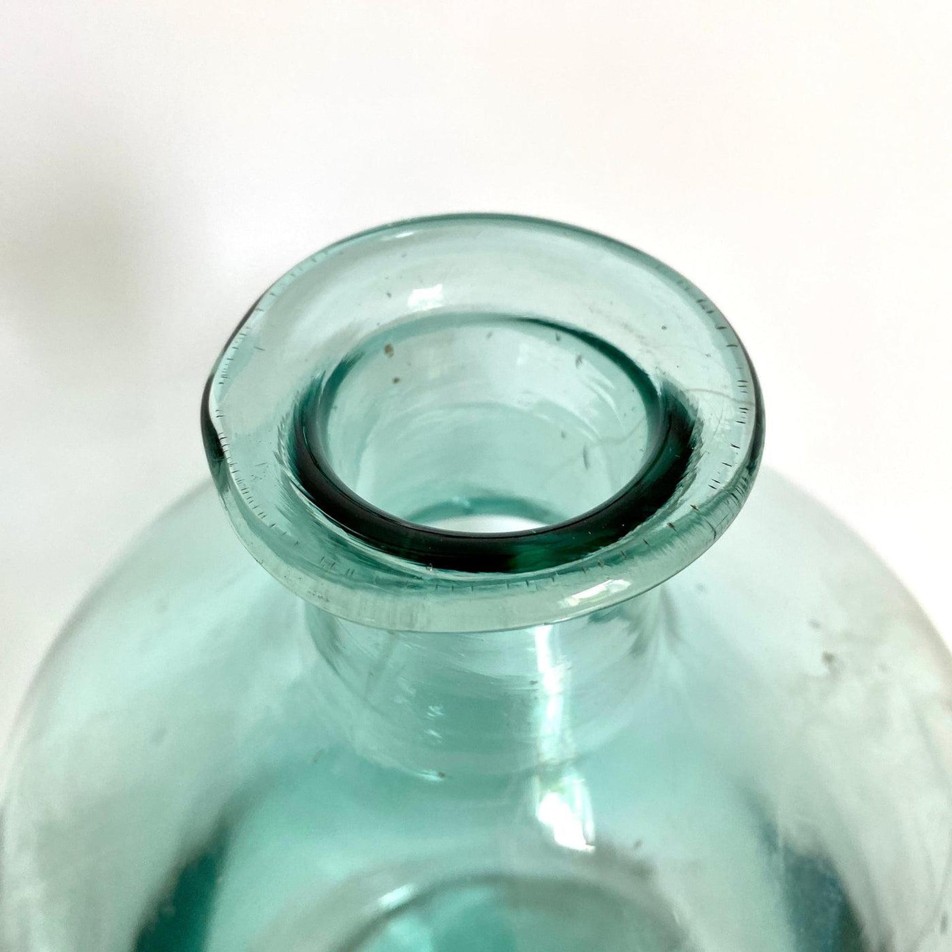 Antike große Glas Flasche Abrissglas mundgeblasen, 19. Jh.