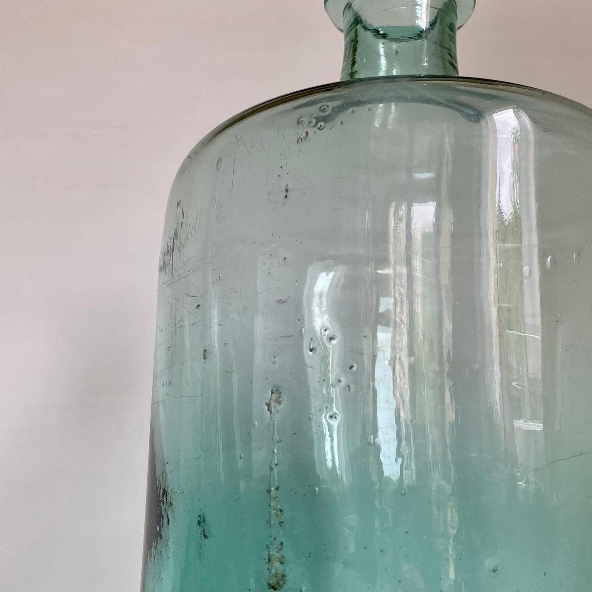 Antike große Glas Flasche Abrissglas mundgeblasen, 19. Jh.