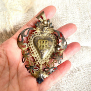 Antique Italian Ex Voto silver plated flaming heart-Sweet Antik