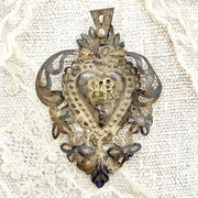 Antique Italian Ex Voto silver plated flaming heart-Sweet Antik