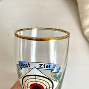 Antique beer glass with enameled hunting decor, bulls eye target "Gut Ziel" Germany 1900 ca.-Sweet Antik