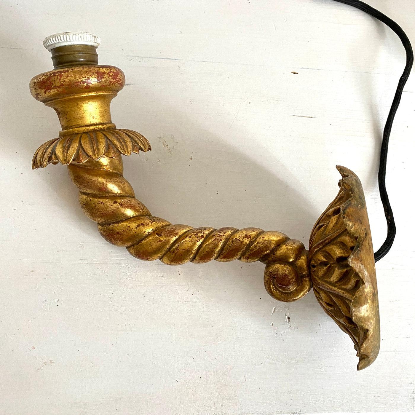 Antique gilt wood wall lamp cornucopia sconce-Sweet Antik