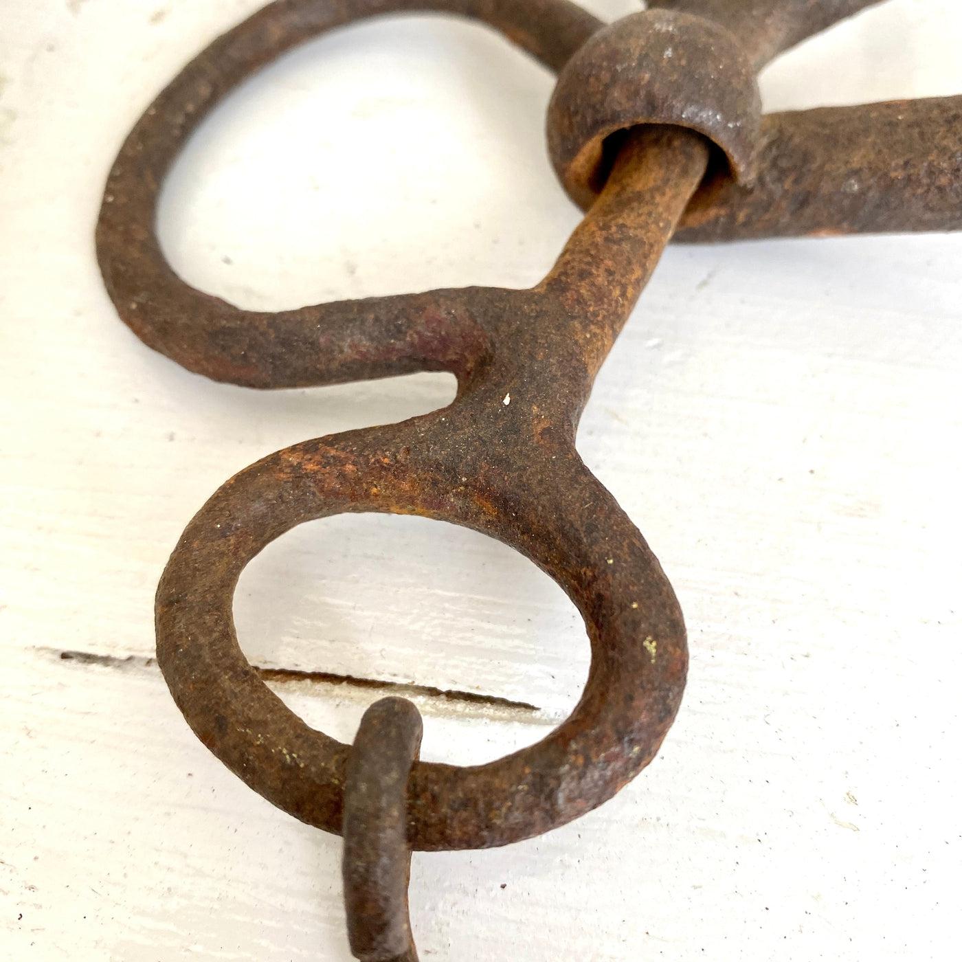 Antique hand wrought horse bridle mouth bit, primitive farm tool, 1800s-Sweet Antik