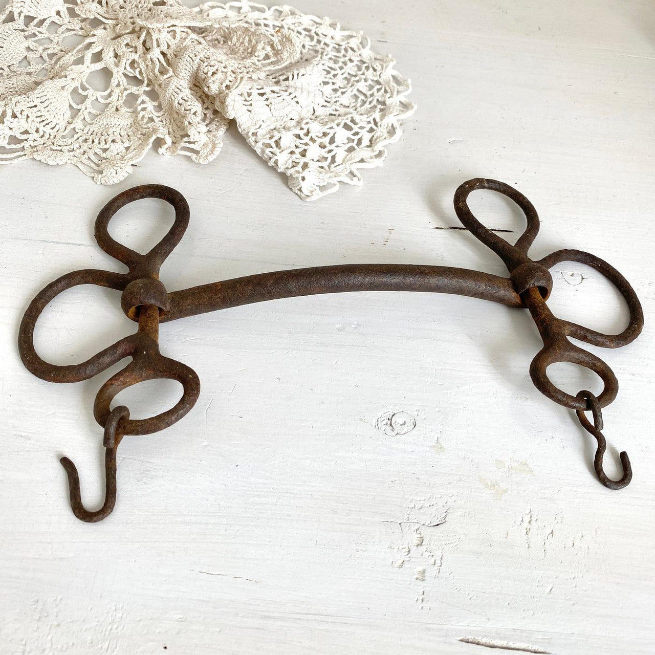 Antique hand wrought horse bridle mouth bit, primitive farm tool, 1800s-Sweet Antik