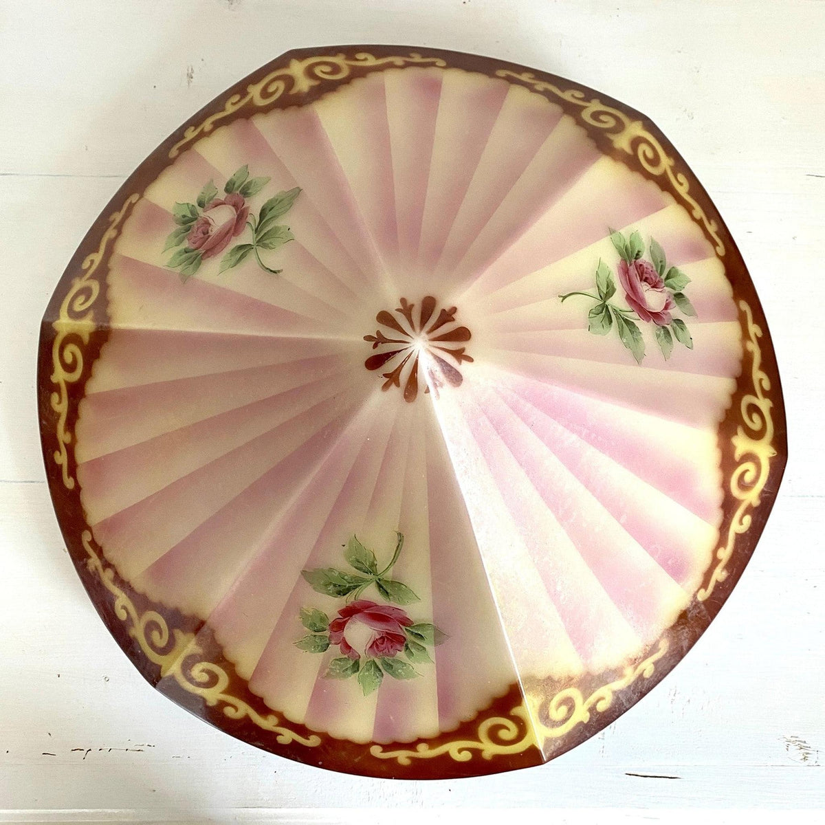Art Deco Pendelleuchte Lampe Antik Opalglas handbemalt Spritzdekor, um 1930