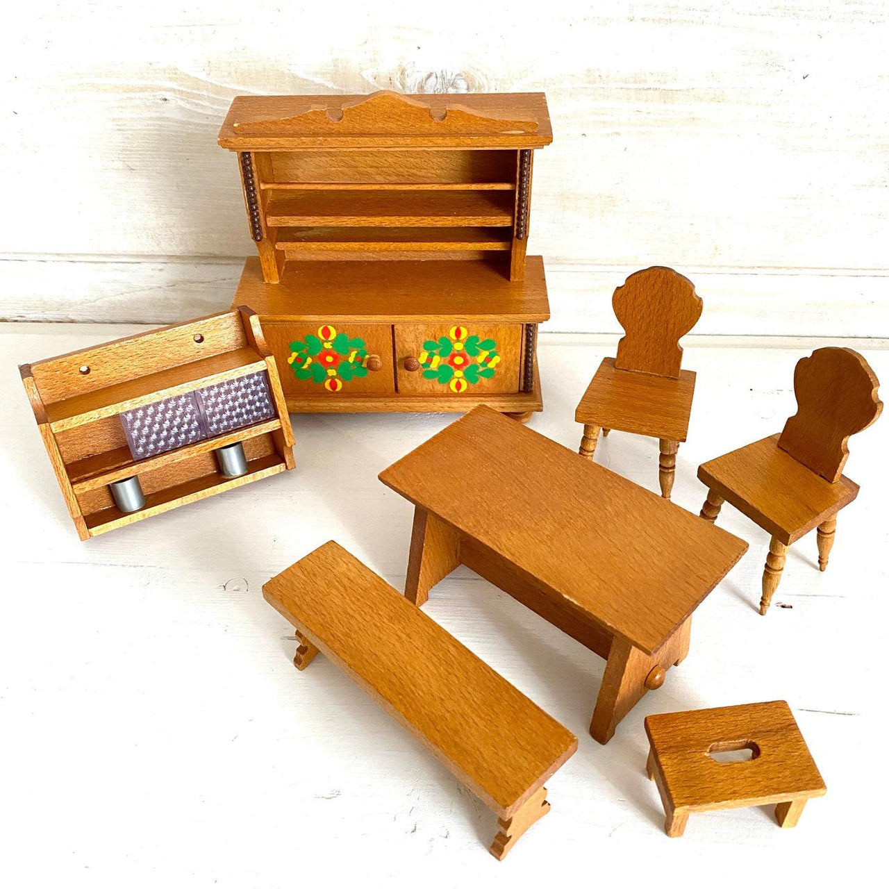 DORA KUHN dollhouse dining room wooden furniture 1970s-Sweet Antik