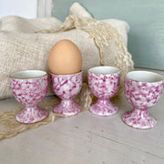 Eierbecher Porzellan Antik 19. Jh. Rosa Marmordekor, 4er-Set
