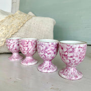 Eierbecher Porzellan Antik 19. Jh. Rosa Marmordekor, 4er-Set