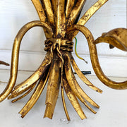 HANS KÖGL gilt tole wall lamps wheat sheaf pair bedside lights sconces with pull cord switch 1970s