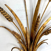 HANS KÖGL gilt tole wall lamps wheat sheaf pair bedside lights sconces with pull cord switch 1970s
