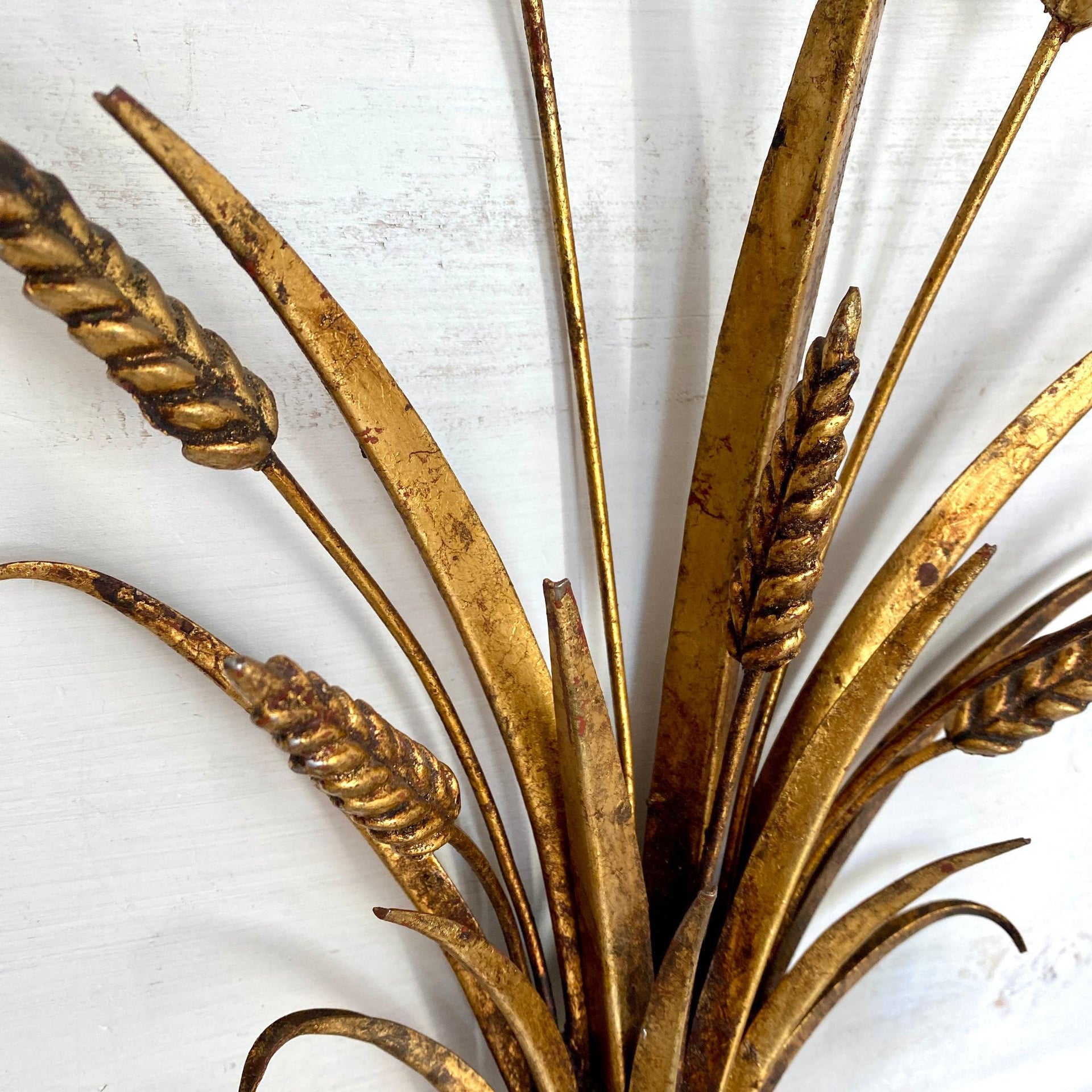 HANS KÖGL gilt tole wall lamps wheat sheaf pair bedside lights sconces with pull cord switch 1970s