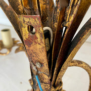 HANS KÖGL gilt tole wall lamps wheat sheaf pair bedside lights sconces with pull cord switch 1970s