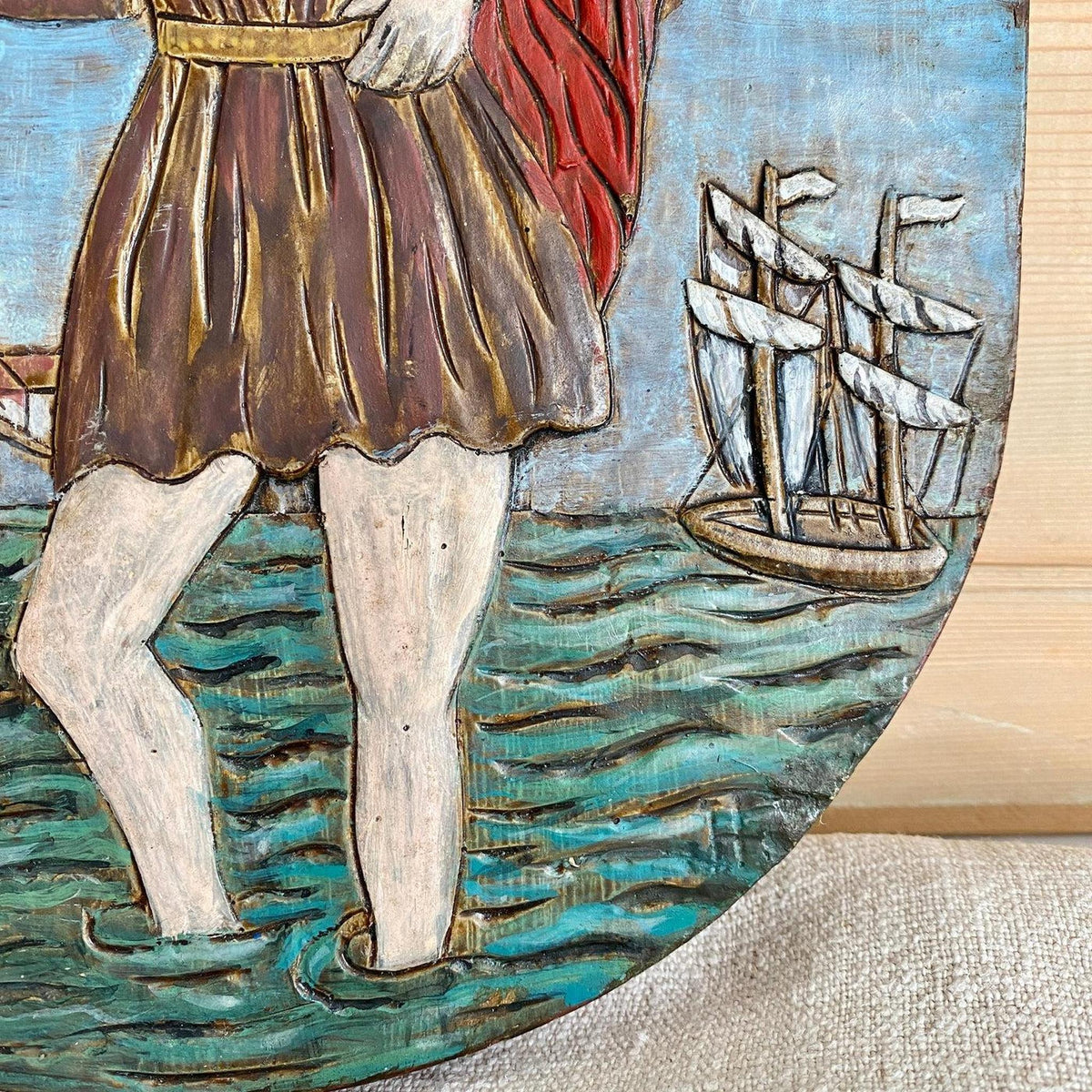 Heiligenbild Hl. Christophorus Gips Wandfigur Handbemalt Vintage