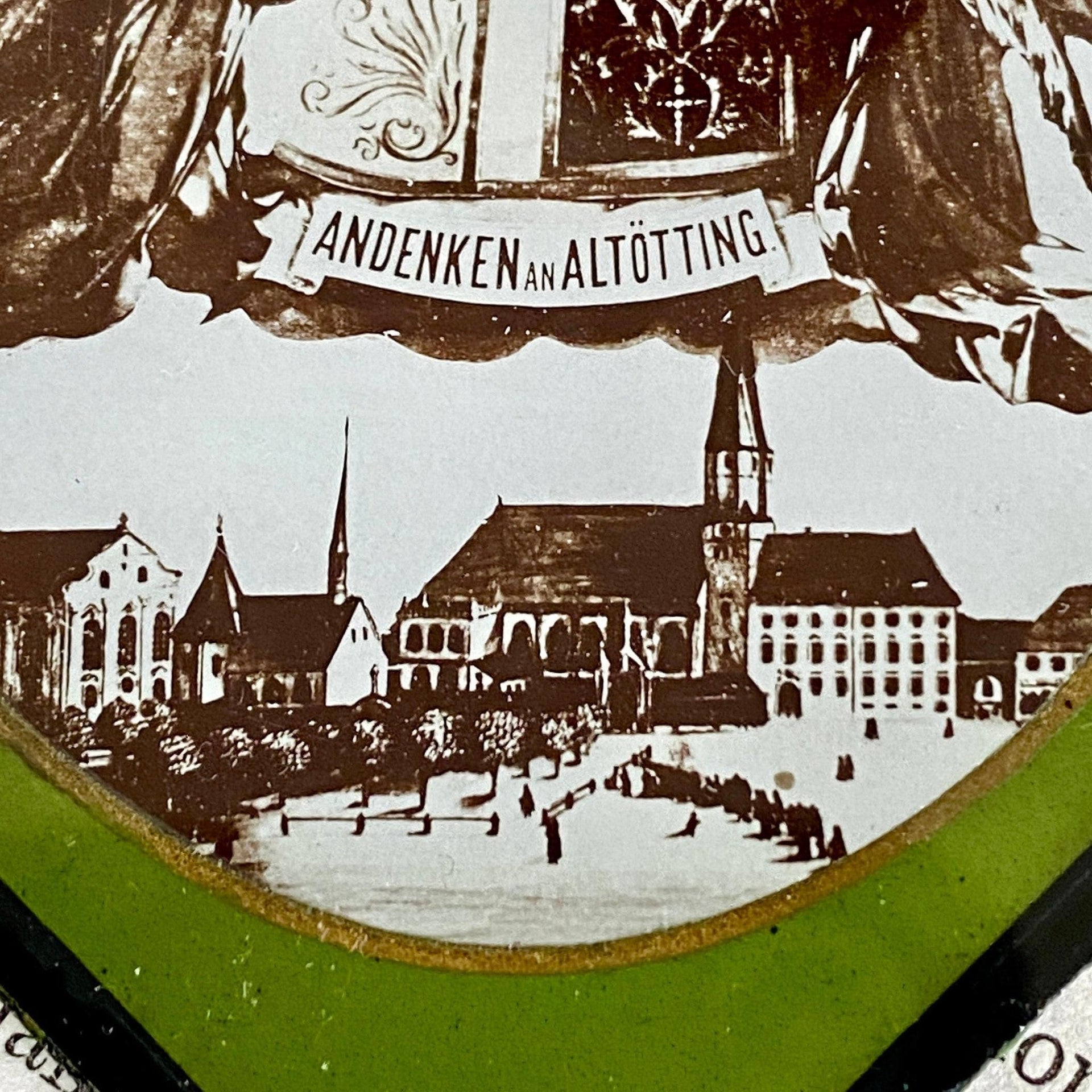 Hinterglasbild Andenken Altötting Antik Glas, um 1930