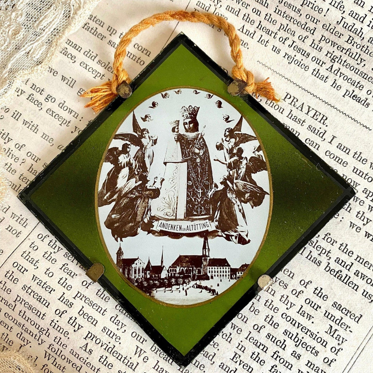 Hinterglasbild Andenken Altötting Antik Glas, um 1930
